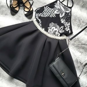 Special occation Black Dress With Pearl's And Flowers